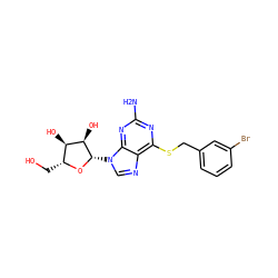 Nc1nc(SCc2cccc(Br)c2)c2ncn([C@@H]3O[C@H](CO)[C@@H](O)[C@H]3O)c2n1 ZINC000001685080