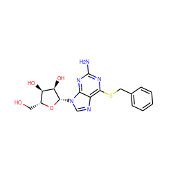 Nc1nc(SCc2ccccc2)c2ncn([C@@H]3O[C@H](CO)[C@@H](O)[C@H]3O)c2n1 ZINC000029057440