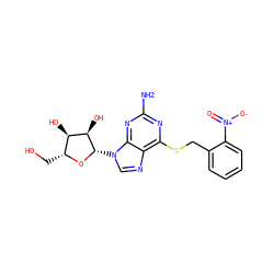Nc1nc(SCc2ccccc2[N+](=O)[O-])c2ncn([C@@H]3O[C@H](CO)[C@@H](O)[C@H]3O)c2n1 ZINC000029058822