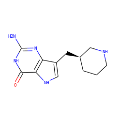 Nc1nc2c(C[C@@H]3CCCNC3)c[nH]c2c(=O)[nH]1 ZINC000013831886