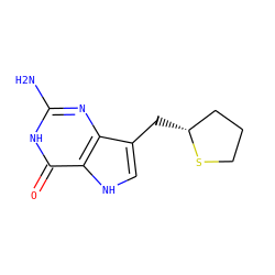 Nc1nc2c(C[C@@H]3CCCS3)c[nH]c2c(=O)[nH]1 ZINC000013798464