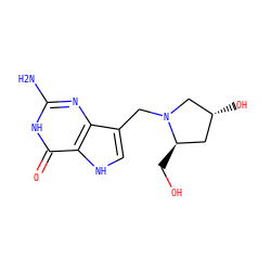Nc1nc2c(CN3C[C@H](O)C[C@H]3CO)c[nH]c2c(=O)[nH]1 ZINC000034802536