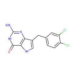 Nc1nc2c(Cc3ccc(Cl)c(Cl)c3)c[nH]c2c(=O)[nH]1 ZINC000013861140