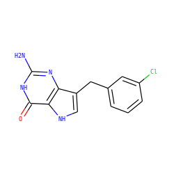 Nc1nc2c(Cc3cccc(Cl)c3)c[nH]c2c(=O)[nH]1 ZINC000013798439