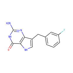 Nc1nc2c(Cc3cccc(F)c3)c[nH]c2c(=O)[nH]1 ZINC000013861143