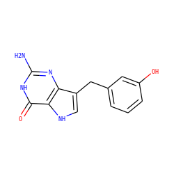 Nc1nc2c(Cc3cccc(O)c3)c[nH]c2c(=O)[nH]1 ZINC000013798445