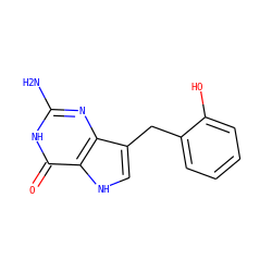Nc1nc2c(Cc3ccccc3O)c[nH]c2c(=O)[nH]1 ZINC000013798502