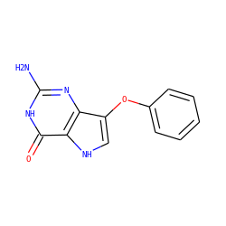 Nc1nc2c(Oc3ccccc3)c[nH]c2c(=O)[nH]1 ZINC000013798530