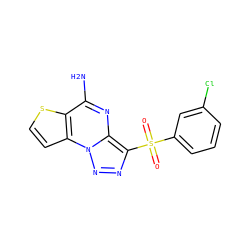 Nc1nc2c(S(=O)(=O)c3cccc(Cl)c3)nnn2c2ccsc12 ZINC000006859840