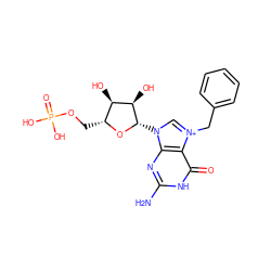 Nc1nc2c(c(=O)[nH]1)[n+](Cc1ccccc1)cn2[C@@H]1O[C@H](COP(=O)(O)O)[C@@H](O)[C@H]1O ZINC000016052588