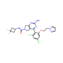 Nc1nc2c(c(-c3c(Cl)cc(Cl)cc3OCCn3cccn3)n1)CN(C(=O)NC1CC(F)(F)C1)C2 ZINC000071316124