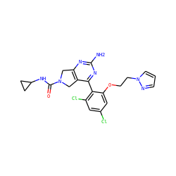 Nc1nc2c(c(-c3c(Cl)cc(Cl)cc3OCCn3cccn3)n1)CN(C(=O)NC1CC1)C2 ZINC000071329342