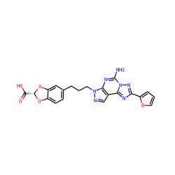 Nc1nc2c(cnn2CCCc2ccc3c(c2)O[C@@H](C(=O)O)O3)c2nc(-c3ccco3)nn12 ZINC000045287558