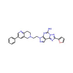 Nc1nc2c(cnn2CCN2CCc3ncc(-c4ccccc4)cc3C2)c2nc(-c3ccco3)nn12 ZINC000034377377
