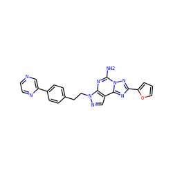 Nc1nc2c(cnn2CCc2ccc(-c3cnccn3)cc2)c2nc(-c3ccco3)nn12 ZINC000040414535