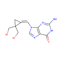 Nc1nc2c(ncn2/C=C2/CC2(CO)CO)c(=O)[nH]1 ZINC000027651900