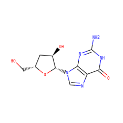Nc1nc2c(ncn2[C@@H]2O[C@H](CO)C[C@H]2O)c(=O)[nH]1 ZINC000006119279