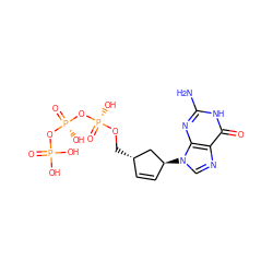 Nc1nc2c(ncn2[C@H]2C=C[C@H](CO[P@](=O)(O)O[P@@](=O)(O)OP(=O)(O)O)C2)c(=O)[nH]1 ZINC000095543057