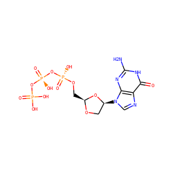 Nc1nc2c(ncn2[C@H]2CO[C@@H](CO[P@](=O)(O)O[P@](=O)(O)OP(=O)(O)O)O2)c(=O)[nH]1 ZINC000013972167