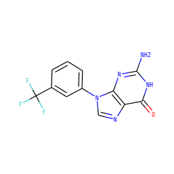 Nc1nc2c(ncn2-c2cccc(C(F)(F)F)c2)c(=O)[nH]1 ZINC000001748412