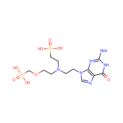 Nc1nc2c(ncn2CCN(CCOCP(=O)(O)O)CCP(=O)(O)O)c(=O)[nH]1 ZINC000210602481