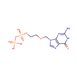 Nc1nc2c(ncn2COCCO[P@@](=O)(O)OP(=O)(O)O)c(=O)[nH]1 ZINC000013527401