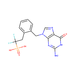 Nc1nc2c(ncn2Cc2ccccc2CC(F)(F)P(=O)(O)O)c(=O)[nH]1 ZINC000002014086