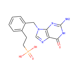 Nc1nc2c(ncn2Cc2ccccc2CCP(=O)(O)O)c(=O)[nH]1 ZINC000013834093