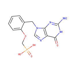 Nc1nc2c(ncn2Cc2ccccc2OCP(=O)(O)O)c(=O)[nH]1 ZINC000002014094
