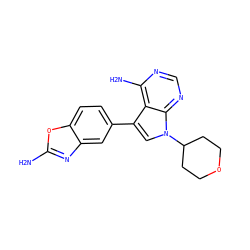 Nc1nc2cc(-c3cn(C4CCOCC4)c4ncnc(N)c34)ccc2o1 ZINC000142642342