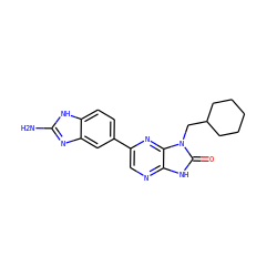 Nc1nc2cc(-c3cnc4[nH]c(=O)n(CC5CCCCC5)c4n3)ccc2[nH]1 ZINC000082152536