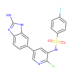 Nc1nc2ccc(-c3cnc(Cl)c(NS(=O)(=O)c4ccc(F)cc4)c3)cc2[nH]1 ZINC000072177113