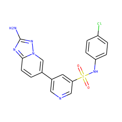 Nc1nc2ccc(-c3cncc(S(=O)(=O)Nc4ccc(Cl)cc4)c3)cn2n1 ZINC000084669284