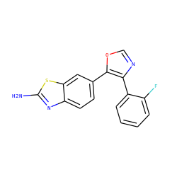 Nc1nc2ccc(-c3ocnc3-c3ccccc3F)cc2s1 ZINC000029041795