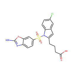 Nc1nc2ccc(S(=O)(=O)n3c(CCCC(=O)O)cc4cc(Cl)ccc43)cc2o1 ZINC000204906888