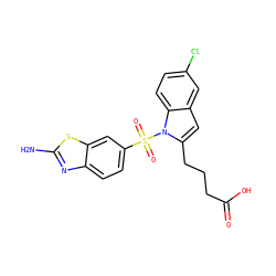 Nc1nc2ccc(S(=O)(=O)n3c(CCCC(=O)O)cc4cc(Cl)ccc43)cc2s1 ZINC000218801186