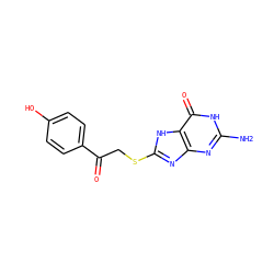 Nc1nc2nc(SCC(=O)c3ccc(O)cc3)[nH]c2c(=O)[nH]1 ZINC000169308473