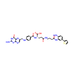 Nc1nc2ncc(CNc3ccc(C(=O)N[C@@H](CCC(=O)NCCCC(=O)Nc4cc(-c5cccs5)ccc4N)C(=O)O)cc3)nc2c(=O)[nH]1 ZINC000299858065