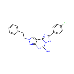 Nc1nc2nn(CCc3ccccc3)cc2c2nc(-c3ccc(Cl)cc3)nn12 ZINC000049067751