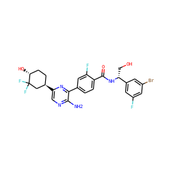 Nc1ncc([C@@H]2CC[C@@H](O)C(F)(F)C2)nc1-c1ccc(C(=O)N[C@H](CO)c2cc(F)cc(Br)c2)c(F)c1 ZINC001772574128