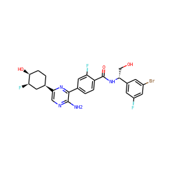 Nc1ncc([C@@H]2CC[C@H](O)[C@H](F)C2)nc1-c1ccc(C(=O)N[C@H](CO)c2cc(F)cc(Br)c2)c(F)c1 ZINC001772573014