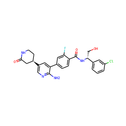 Nc1ncc([C@@H]2CCNC(=O)C2)cc1-c1ccc(C(=O)N[C@H](CO)c2cccc(Cl)c2)c(F)c1 ZINC001772588188