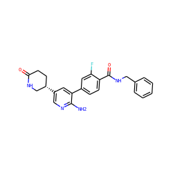 Nc1ncc([C@H]2CCC(=O)NC2)cc1-c1ccc(C(=O)NCc2ccccc2)c(F)c1 ZINC001772580786