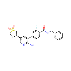 Nc1ncc([C@H]2CCS(=O)(=O)C2)cc1-c1ccc(C(=O)NCc2ccccc2)c(F)c1 ZINC001772581672