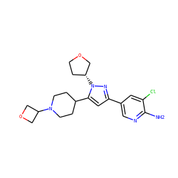 Nc1ncc(-c2cc(C3CCN(C4COC4)CC3)n([C@@H]3CCOC3)n2)cc1Cl ZINC000146471966