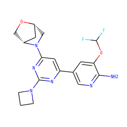 Nc1ncc(-c2cc(N3C[C@@H]4C[C@H]3CO4)nc(N3CCC3)n2)cc1OC(F)F ZINC000221344131