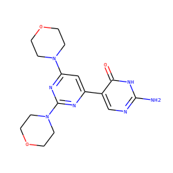 Nc1ncc(-c2cc(N3CCOCC3)nc(N3CCOCC3)n2)c(=O)[nH]1 ZINC000084596930