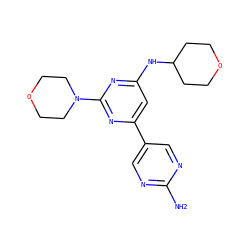 Nc1ncc(-c2cc(NC3CCOCC3)nc(N3CCOCC3)n2)cn1 ZINC000066080534