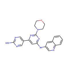 Nc1ncc(-c2cc(Nc3cnc4ccccc4c3)nc(N3CCOCC3)n2)cn1 ZINC000066074683