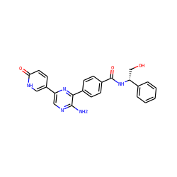 Nc1ncc(-c2ccc(=O)[nH]c2)nc1-c1ccc(C(=O)N[C@H](CO)c2ccccc2)cc1 ZINC001772601957